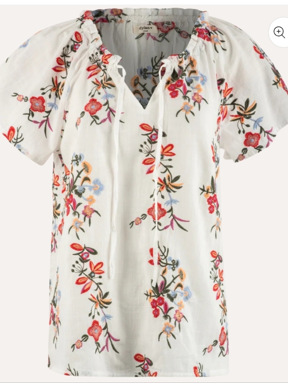 dylan White Floral Embroidered Peasant Tunic Top XL